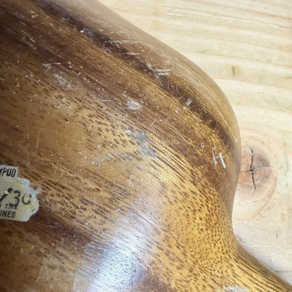 Vintage Monkey Pod Wood Serving Tray Dish Hand Carved‎ Leaf Nut Bowl READ